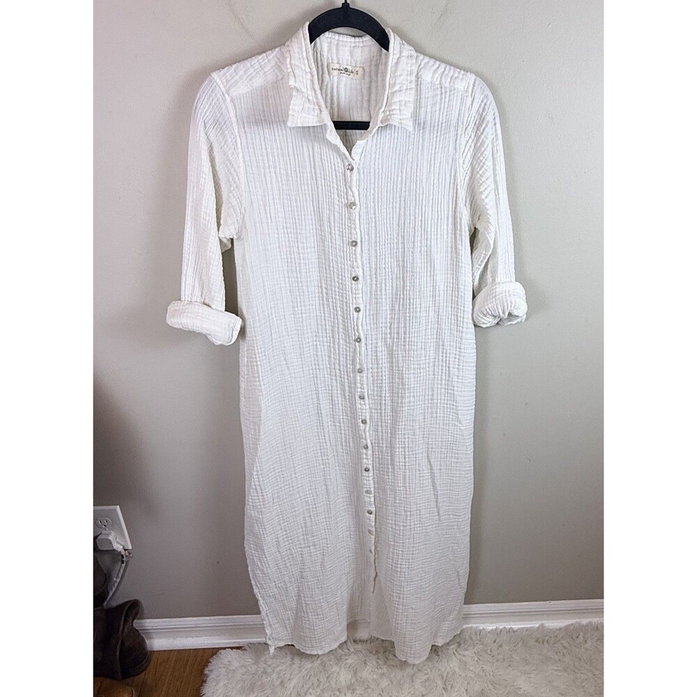 Natural Life Lola Cotton Maxi Shirt Dress crinkled cream/white cotton gauze